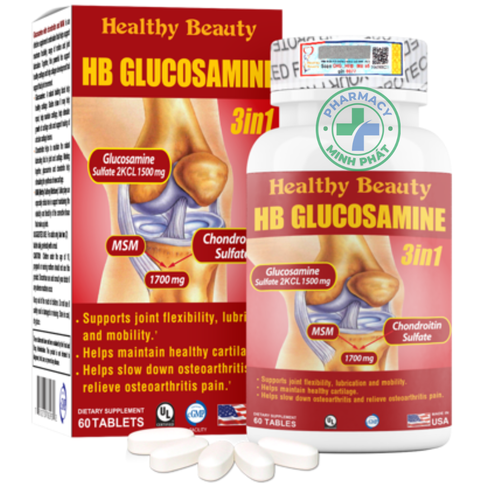HB GLUCOSAMINE 3 IN 1 - Kết hợp giữa Glucosamine sulfate với Chondroitin và MSM giúp khớp khỏe mạnh.
